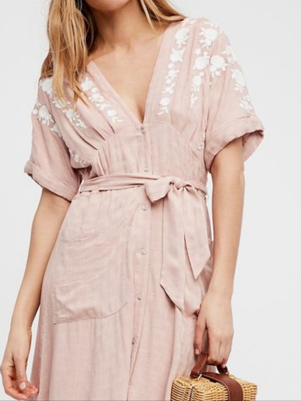 Free People Sz Med Dress Pale Pink Midi Dress Boho Euc